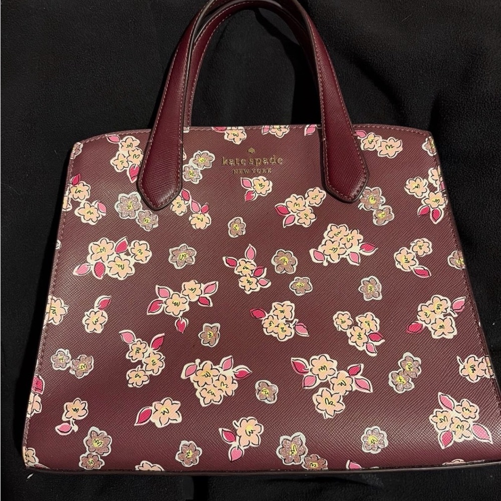 kate spade Burgundy Floral Satchel with Pink & Cream Accents
